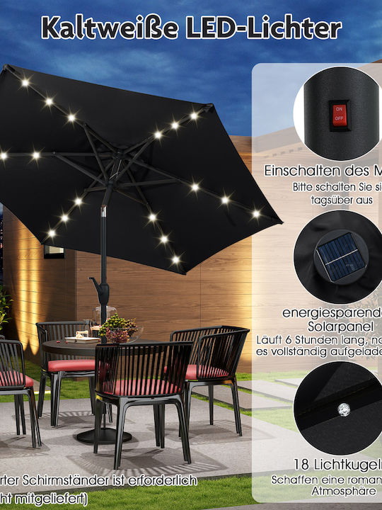 Garten- und Terrassen-Sonnenschirm Boden Rundschreiben Metall Schwarz mit Basis und LEDs Durchmesser 2,3 m NP12190BK