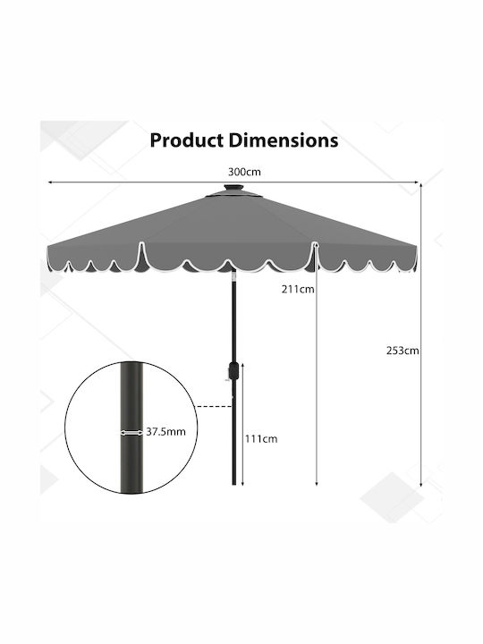 Professioneller Rundschreiben Garten- und Terrassen-Sonnenschirm Metall Grau mit LEDs Durchmesser 3m NP13192GR