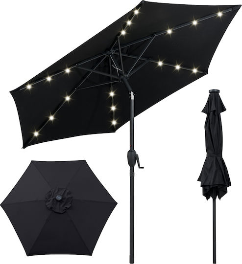 Floor Parasol Circular Metal Black with Base and LED Lighting Φ2.3m NP12190BK