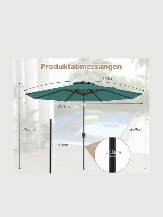 Umbrelă De Pardoseală Rotundă Metalică Verde Φ3.03m NP12259ML