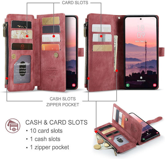 Caseme C30 Samsung Galaxy S26 Ultra 5g Card Slots Zipper Wallet Synthetic Leather Case Red