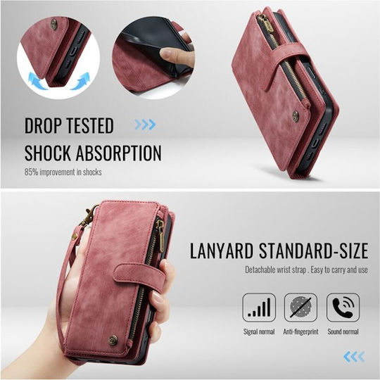 Caseme C30 Iphone 16 Pro Card Slots Zipper Leather Wallet Case Wine Red
