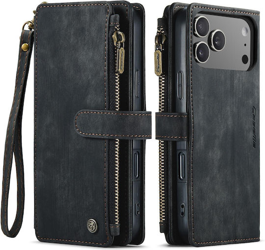 Caseme C30 Iphone 17 Pro Max Card Slots Zipper Wallet Synthetic Leather Case Black