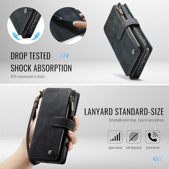 Caseme C30 Iphone 17 Pro Max Card Slots Zipper Wallet Synthetic Leather Case Black
