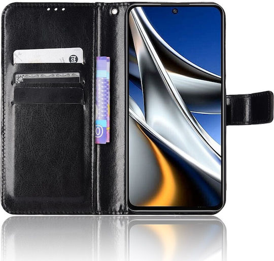 Tel1 Xiaomi Poco X4 Pro 5G Crazy Horse Textură Orizontală Husa Tip Carte Neagră