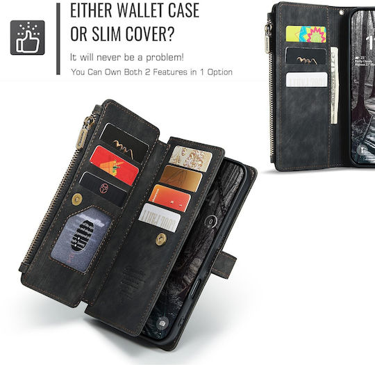 Caseme C30 Iphone 17 Pro Max Card Slots Zipper Wallet Synthetic Leather Case Black