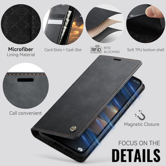 Caseme 033 Xiaomi Redmi Note 15 Pro Plus 5g/poco M8 Pro 5g Rfid Retro Θήκη Βιβλίο Δερμάτινη Black