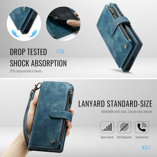 Caseme C30 Samsung Galaxy S25 Ultra 5g Card Slots Zipper Wallet Synthetic Leather Case Blue