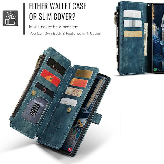 Caseme C30 Samsung Galaxy S25 Ultra 5g Card Slots Zipper Wallet Synthetic Leather Case Blue