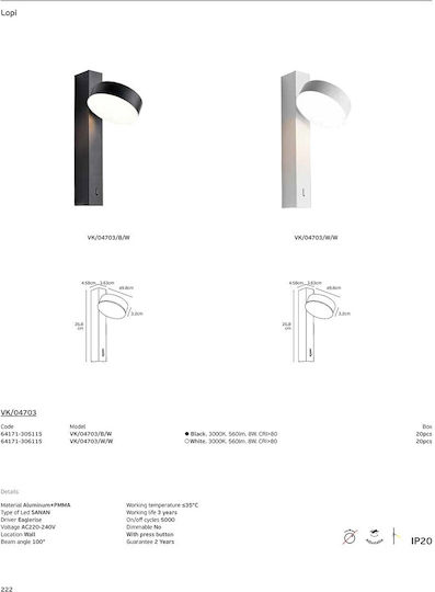 VK Lighting LED Топло Бяло Спот в Черен Цвят