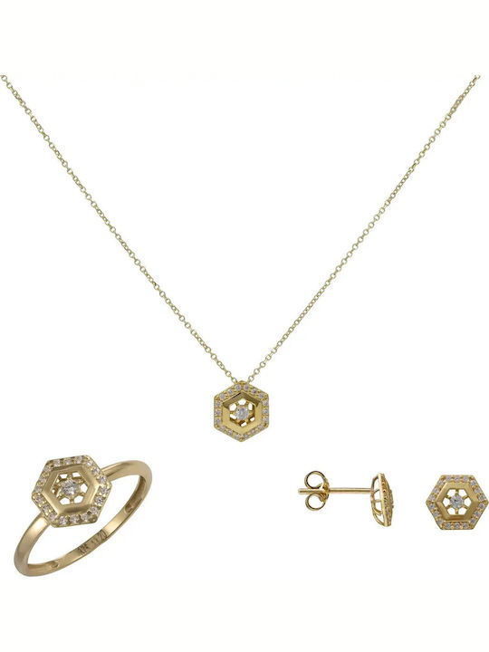 Schmuckset mit Halskette, Ohrringen & Ring aus 9K Gold mit Steinen