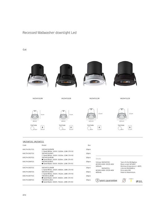 VK Lighting Metallic Recessed Spot with Built-in LED and Warm White Light White 8.4x8.4cm