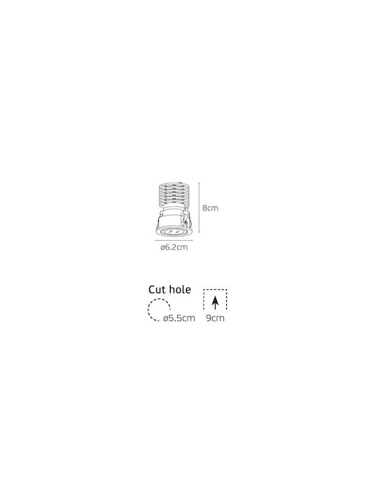 VK Lighting Metallic Recessed Spot with Built-in LED and Natural White Light White 6.2x6.2cm VK Lighting Metallic Recessed Spot with Built-in LED and Natural White Light White 6.2x6.2cm