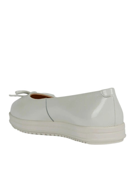 Kids Ballerinas with Hoop & Loop Closure Leather White