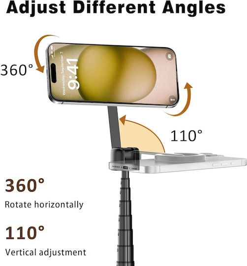 Toneof Selfie Stick Trepied cu Telecomandă Suport Magnetic Compact Stabil Rotire 360° Pliabil Magsafe 173 Cm Potrivit pentru Smartphone-uri