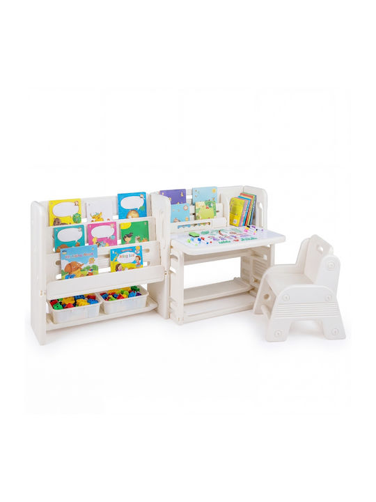 Kids Desk with Library Made of Melamine White 68x51x135cm