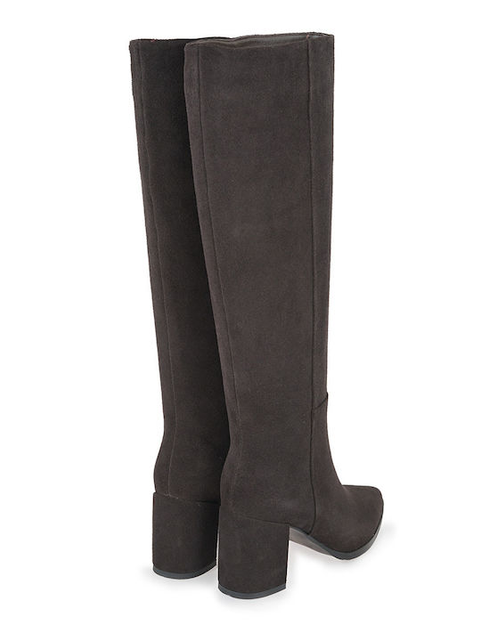 Wildleder Damenstiefel mit Mittelhohem Absatz Braun