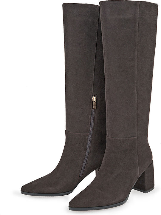 Wildleder Damenstiefel mit Mittelhohem Absatz Braun