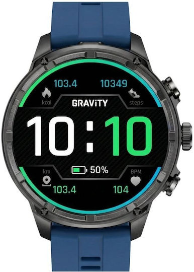 Gravity GT41-2 53mm Smartwatch με Παλμογράφο (Black)