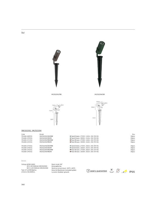 VK Lighting Φωτιστικό Δαπέδου LED Εξωτερικού Χώρου 5W με Θερμό Λευκό Φως IP65 Πράσινο
