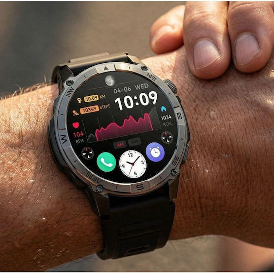 Gravity GT46-1 49mm Smartwatch με Παλμογράφο (Black)