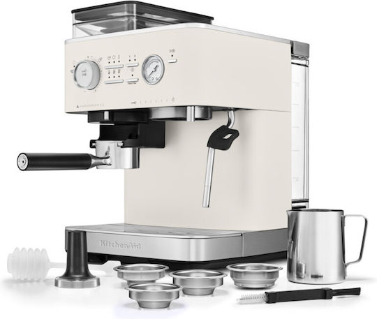 Kitchenaid Μηχανή Espresso 1450W Πίεσης 15bar με Μύλο Άλεσης Porcelain White KIT-5KES6551BPL