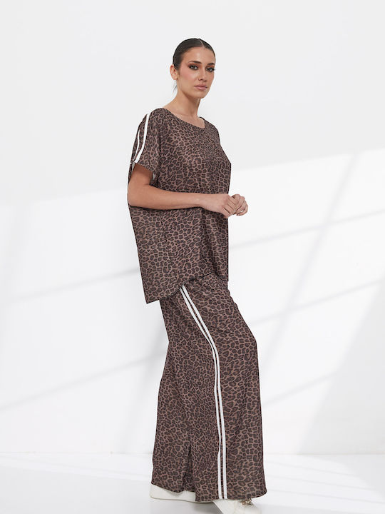 Damen Braunes Set mit Hosen für Damen mit Gummiband