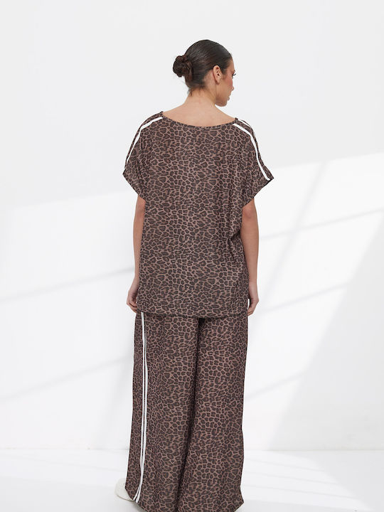 Damen Braunes Set mit Hosen für Damen mit Gummiband