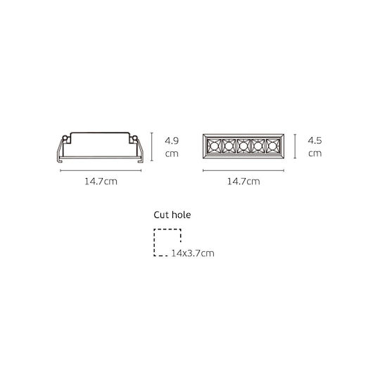 VK Lighting LED Γραμμικό Χωνευτό Φωτιστικό Οροφής 5W Θερμό Λευκό IP20 με Ρυθμιζόμενη Ένταση Μ14.7xΒ4.9xΥ4.5εκ.