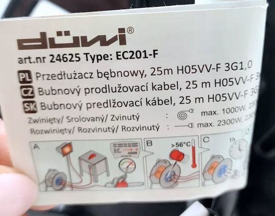 Duwi Μπαλαντέζα Καρούλι με Καλώδιο 25m