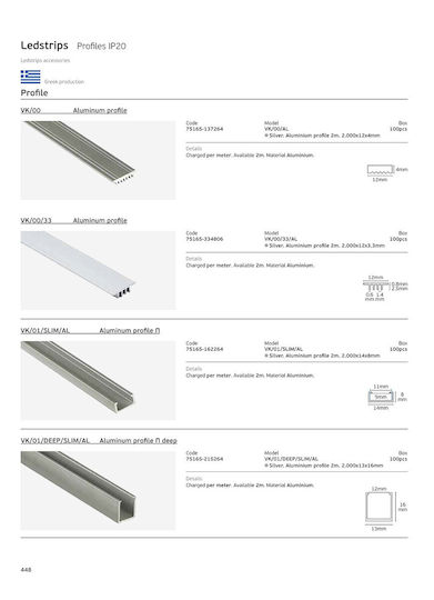 VK Lighting Профил На Алуминиеви Ленти LED 200x0.3x0.2см