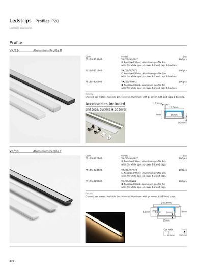 VK Lighting LED-Streifen Aluminiumprofil mit Opal-Abdeckung 200cm