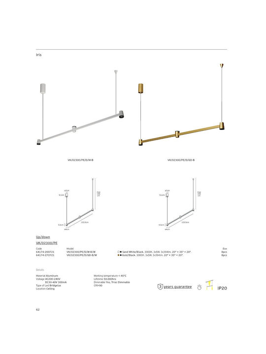 VK Lighting Ceiling Light Gold LED With Warm White Light