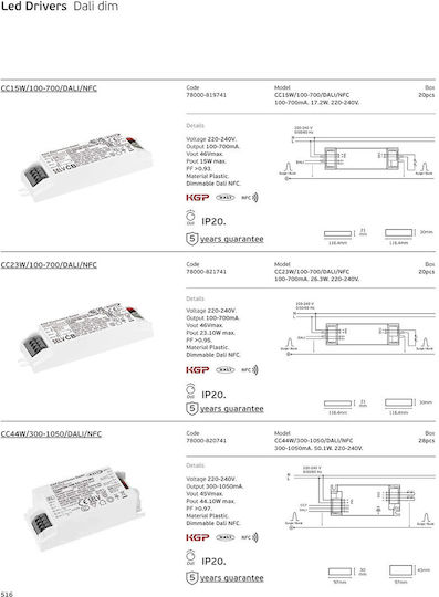 VK Lighting Adjustable Dimmable LED Power Supply IP20 Power 50.1W with Output Voltage 45V 28pcs