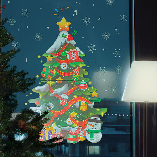 Autocolant Copac De Crăciun 62 X 70 Cm Perete Ușă Fereastră Adeziv Decor Festiv Pvc