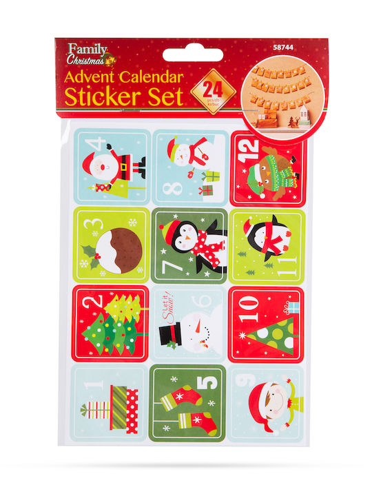 Set De Autocolante Calendar Advent 1-24 5x5 Cm Decorațiune De Crăciun Autocolantă