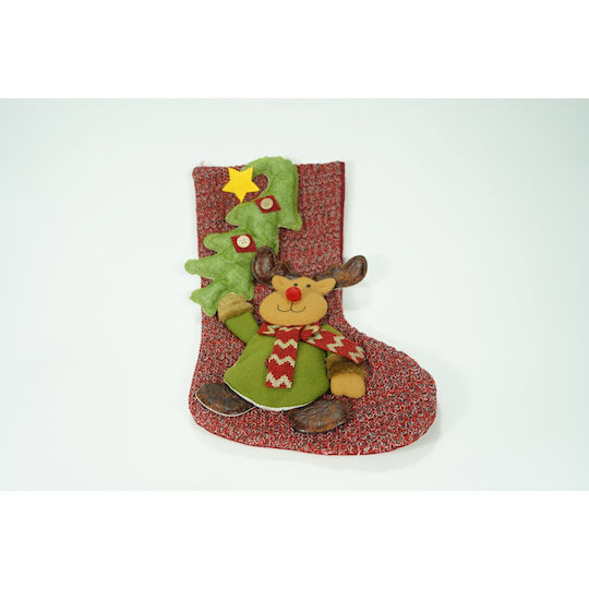 Christmas Decorative Sock with Reindeer H45xW20cm Red