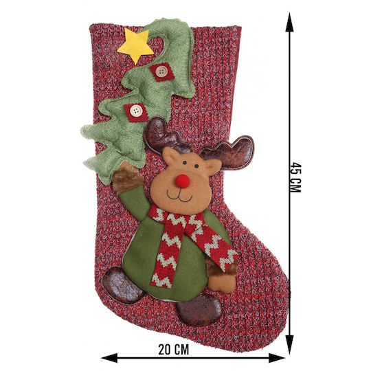 Christmas Decorative Sock with Reindeer H45xW20cm Red