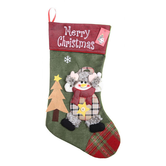 Christmas Decorative Sock with Elf L40xW20cm Green