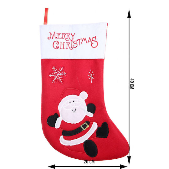 Ciorap Decorativ De Crăciun Cu Moș Crăciun M40xL20cm Roșu