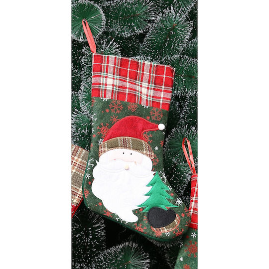 Christmas Decorative Sock with Santa Claus H40xW20cm Green