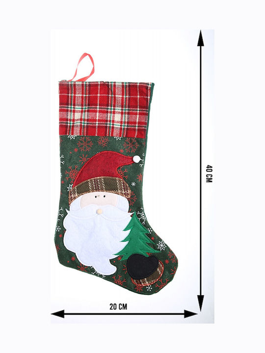 Ciorap Decorativ De Crăciun Cu Moș Crăciun M40xL20cm Verde