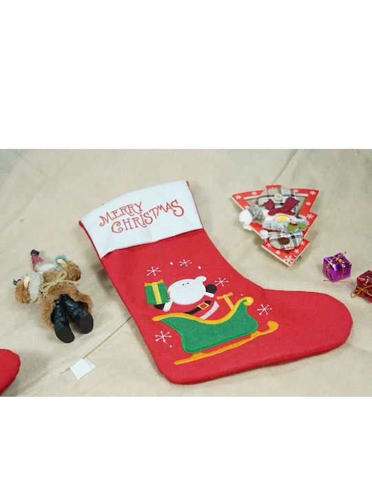 Ciorap Decorativ De Crăciun Cu Moș Crăciun M38xL19cm Roșu