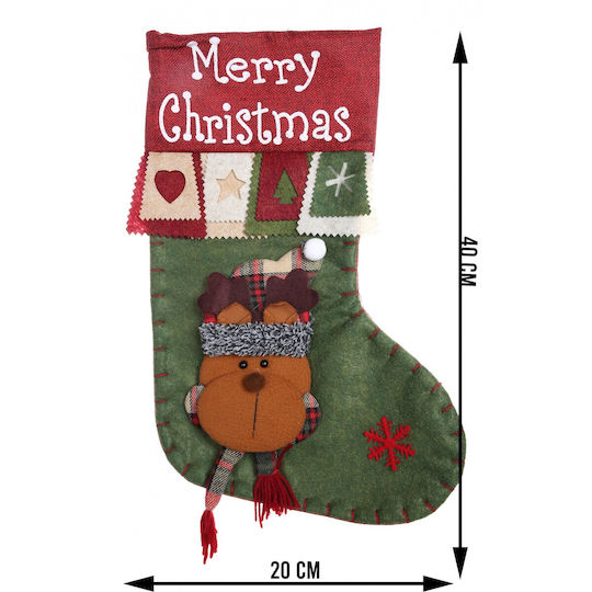 Christmas Decorative Sock with Reindeer M40xW20cm Green