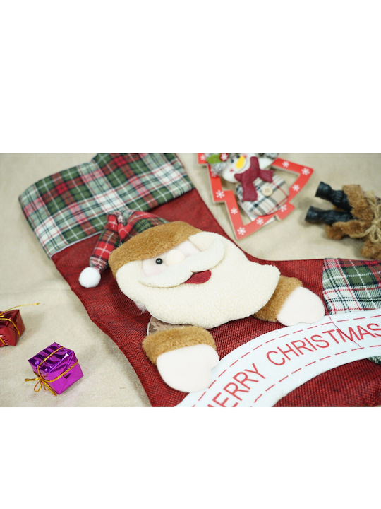 Ciorap Decorativ De Crăciun Cu Moș Crăciun M45xL23cm Roșu