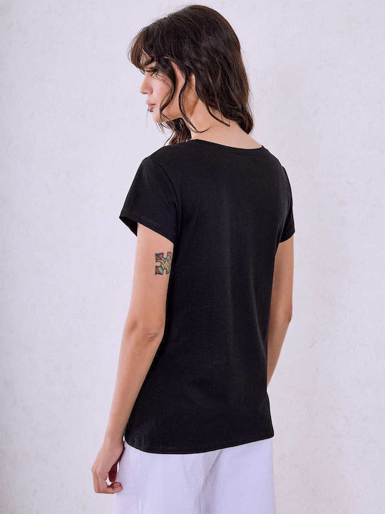 Celestino T-shirt Στάμπα Πεταλούδες Loose Fit Μαύρο
