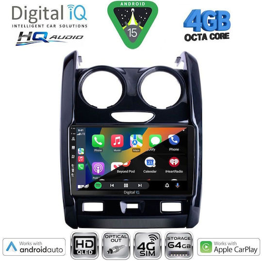 Digital IQ Auto-Audiosystem für Dacia Duster 2012-2019 Bluetooth USB Eingebautes Wi-Fi GPS Apple CarPlay Android Auto mit 9 Zoll Touchscreen