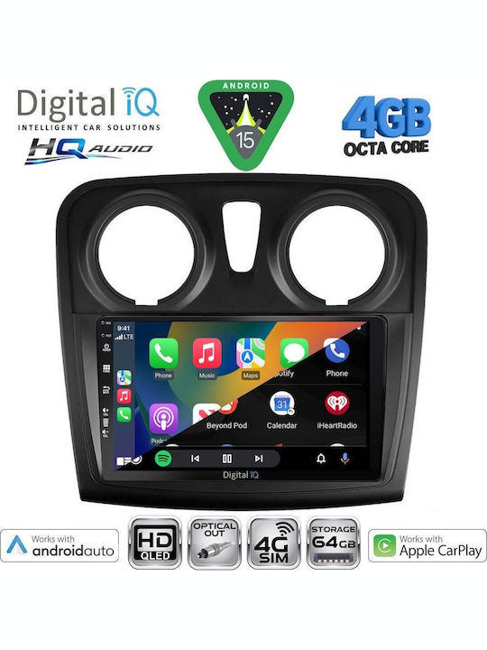 Digital IQ Car Audio System for Dacia Logan / Sandero 2012-2019 (Bluetooth/USB/WiFi/GPS/Apple CarPlay/Android Auto) with 9" Touch Screen