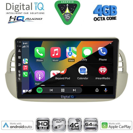 Digital IQ Car Audio System for Fiat 500 2007-2015 Bluetooth USB WiFi GPS Apple CarPlay Android Auto with 9" Touch Screen