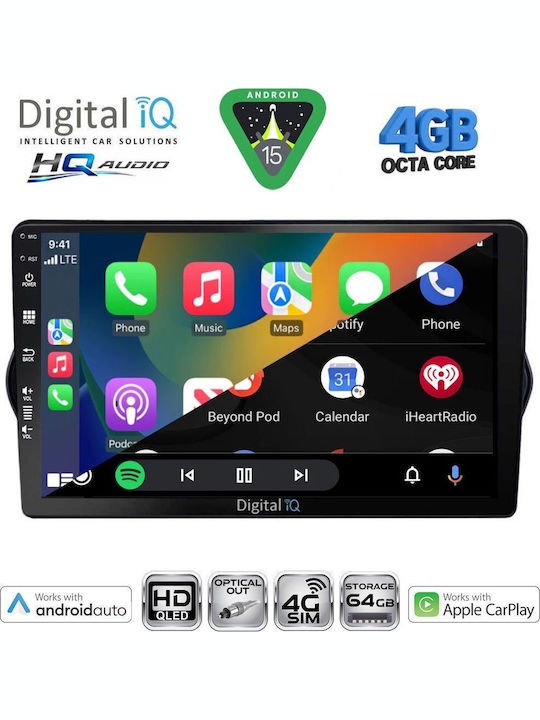 Digital IQ Car Audio System for Fiat Tipo 2015-2023 (Bluetooth/USB/WiFi/GPS/Apple CarPlay/Android Auto) with 9" Touch Screen